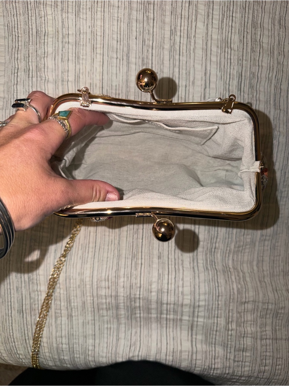 Haute Hippie Cream Beaded Clutch with crossbody chain strap option - Picture 8 of 8